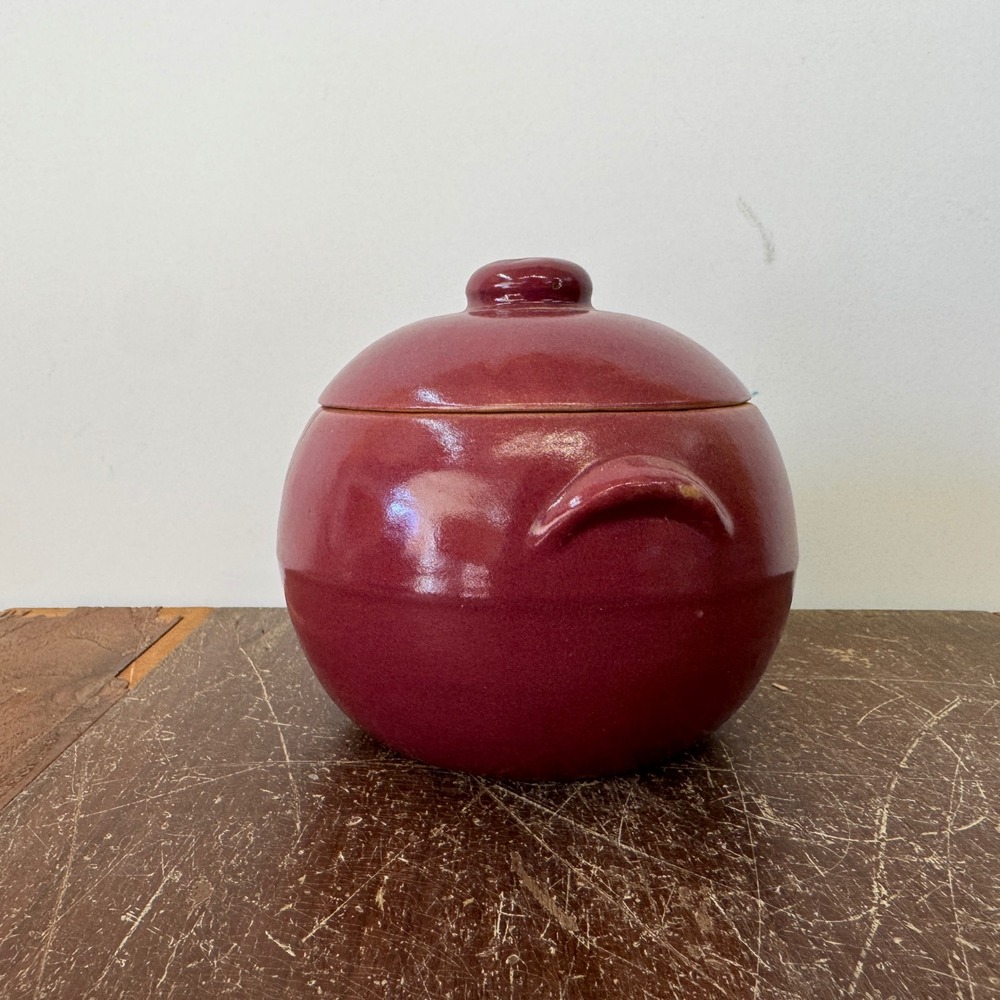Uhl Pottery Co. Crock Stoneware‎ Grease Drip Burgundy Glaze Ceramic Lid Vintage